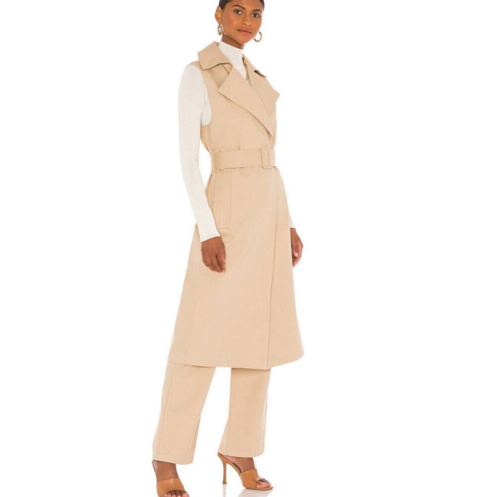 Trave Demin Chelsea Long Sleveless Belted Trench Vest  in Camel Size S NWT